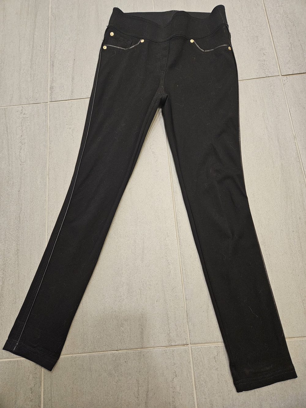 Nygard Slims Black Knit Jean-Style Leggings with Gold Rivet Accents